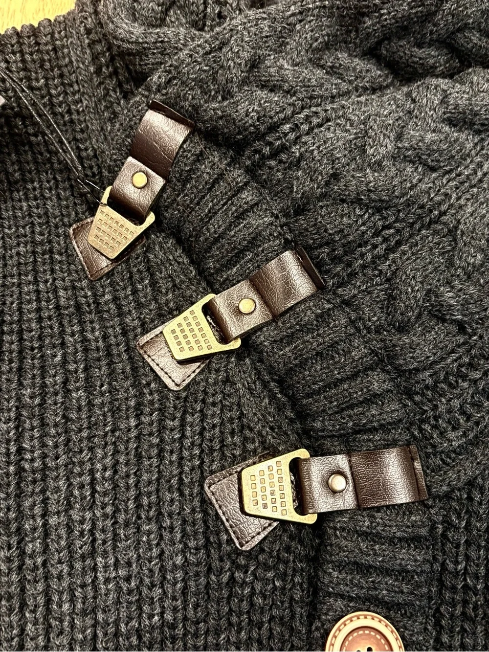 NWT Leif Nelson Men's Dark Gray Cable Knit Toggle Cardigan Shawl Turtleneck L